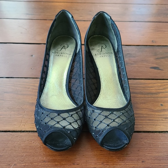 Adrianna Papell Jamie Black Saba Mesh Peep Toe Pump 8 - Picture 1 of 6